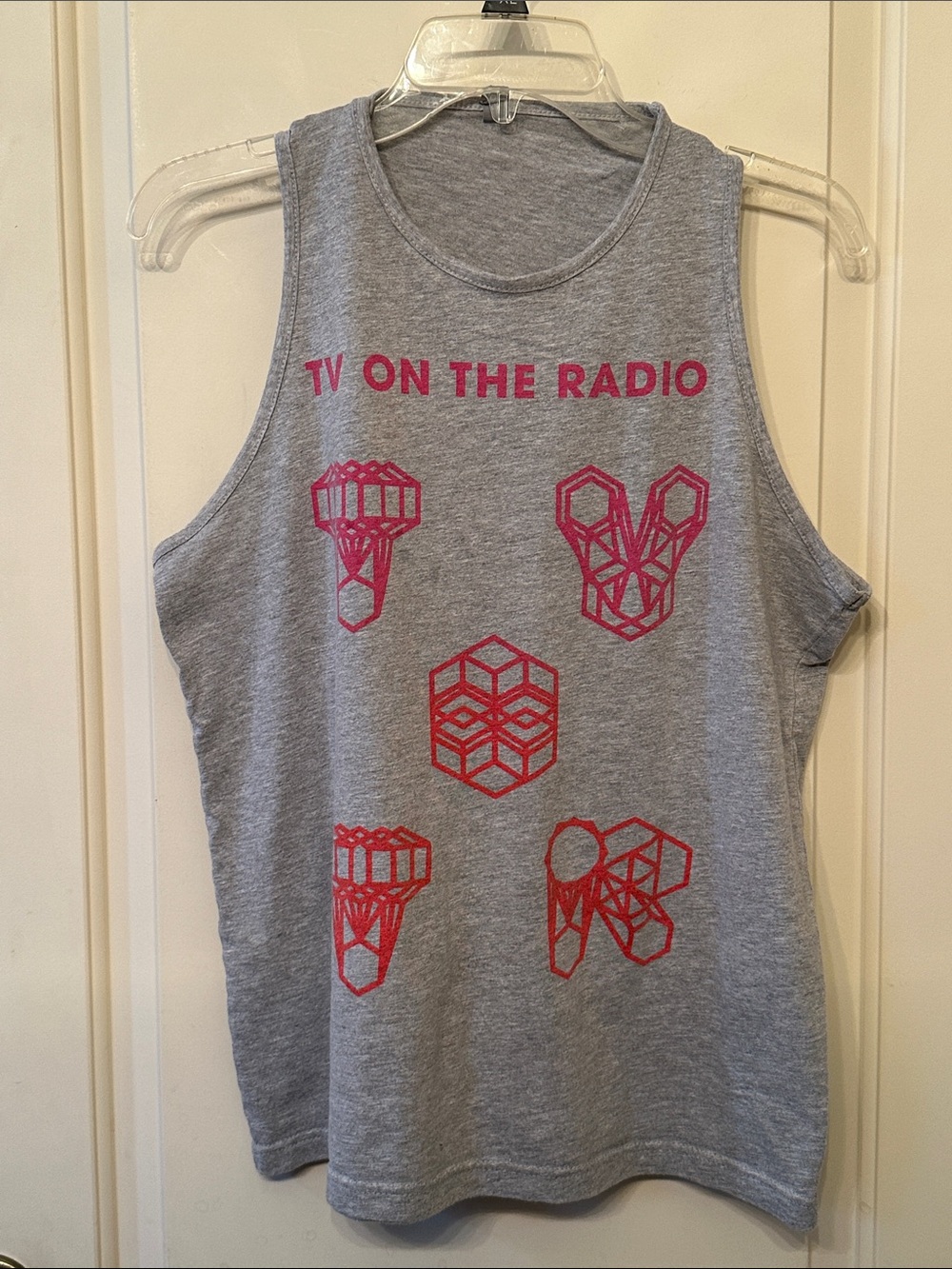 TV on the Radio Gray Tank Top with Pink Geometric Print